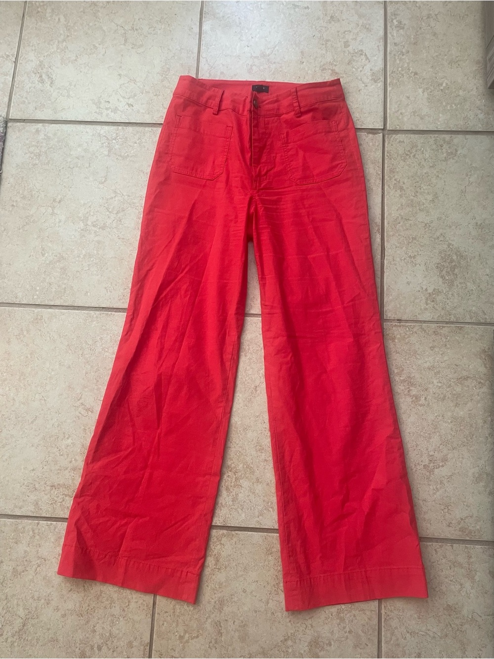J. Crew Red Lizzie Wide-Leg Linen-Blend Pant